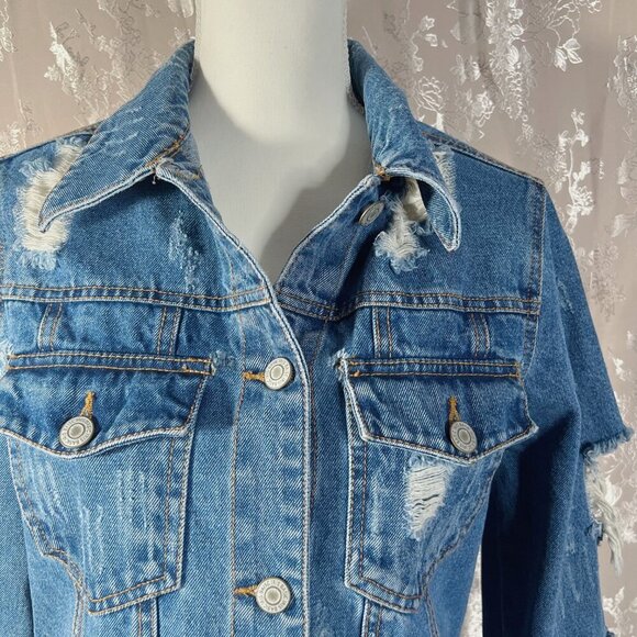 Iris Los Angeles Distressed Denim Jacket Jean Jacket Women's Size S - Picture 4 of 7